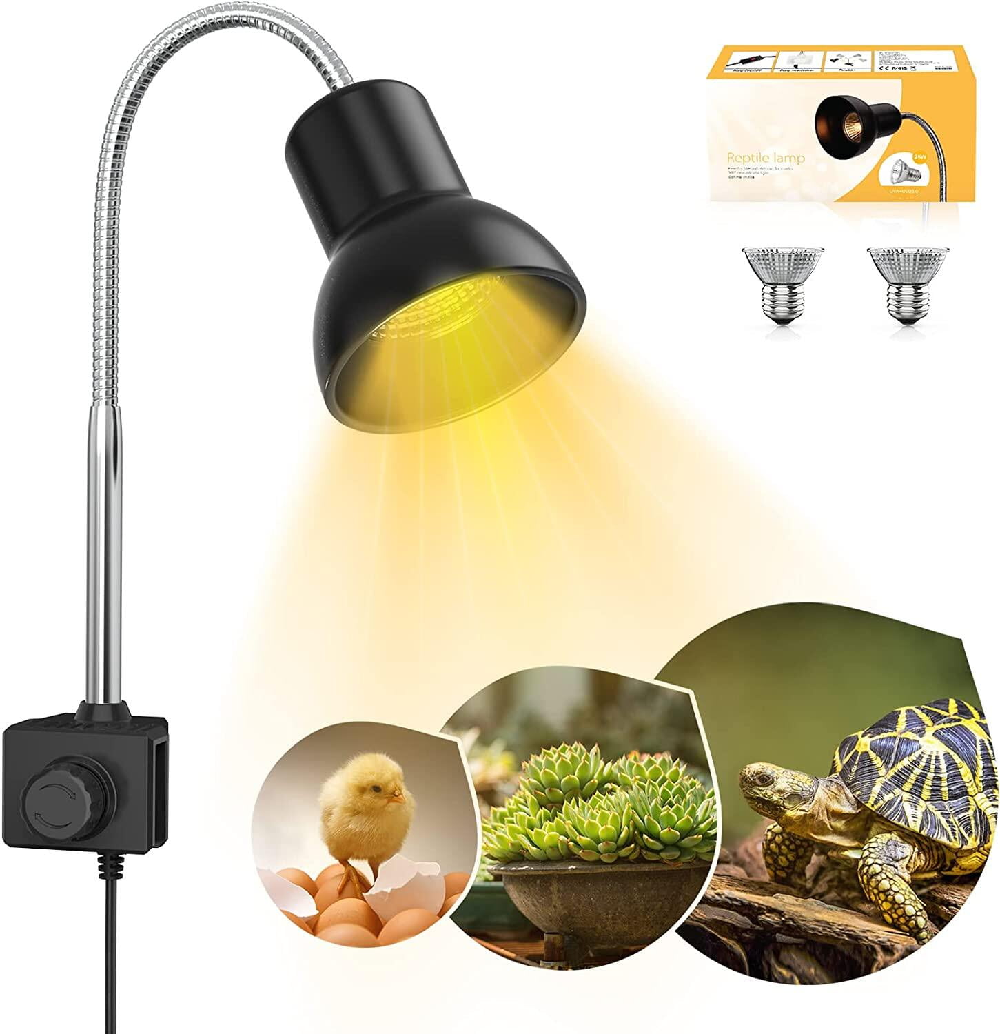 25W Heat Lamp with Holder UVA UVB Basking Lamp with 360 Rotatable Clip \u0026 Power Adapter for Reptiles, Lizard, Turtle Snak Aquarium