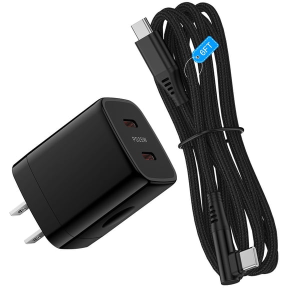 25W PD Dual-Port Fast Wall Charger Block with 6FT Type-C Cable, Power Adapter Compatible with iPhone 17/16/15 Pro Max iPad Pro Galaxy S26 Android,Black