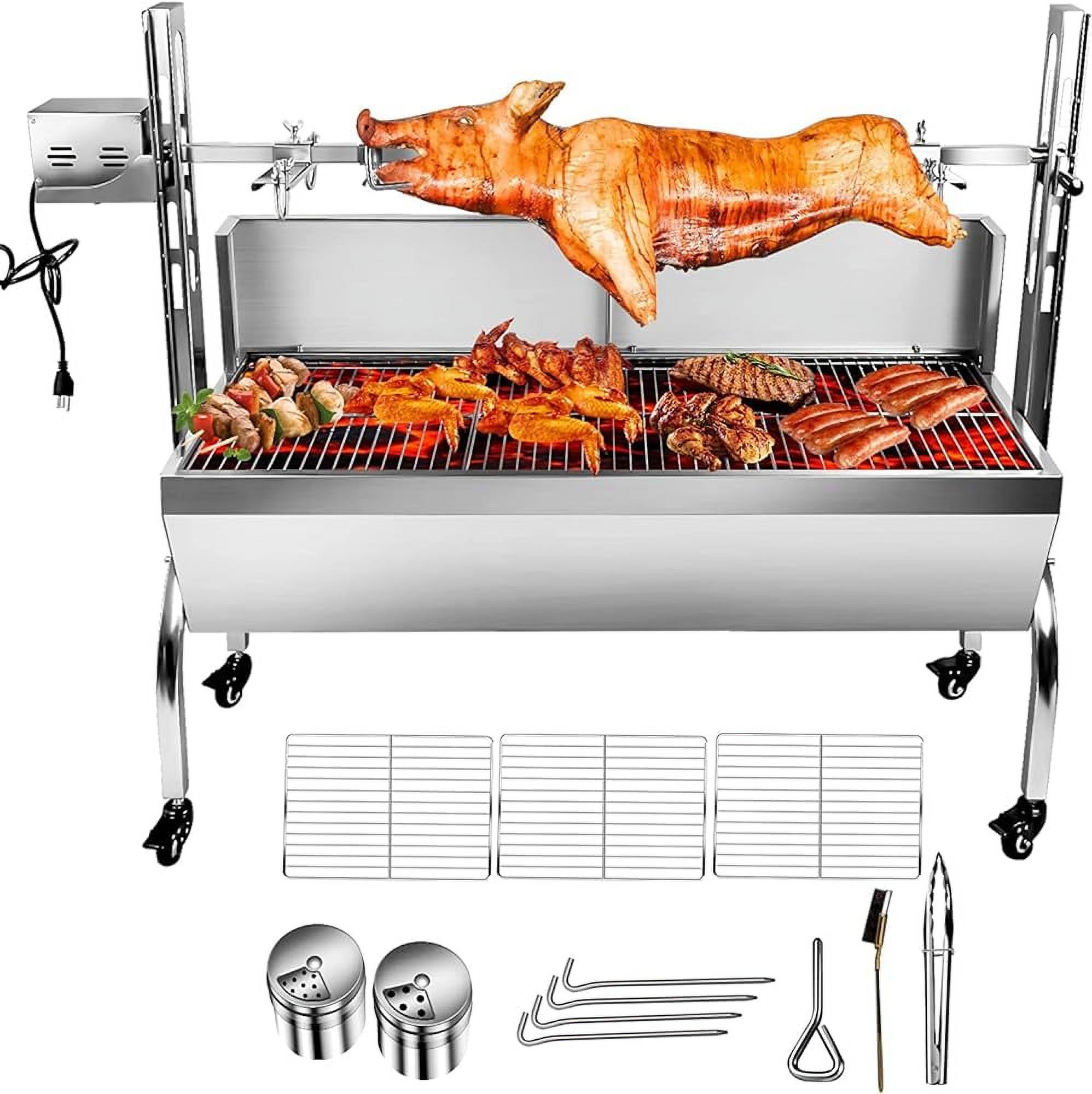 25W Portable Rotisserie Grill Roster With Wheels 37 In Electric Bbq