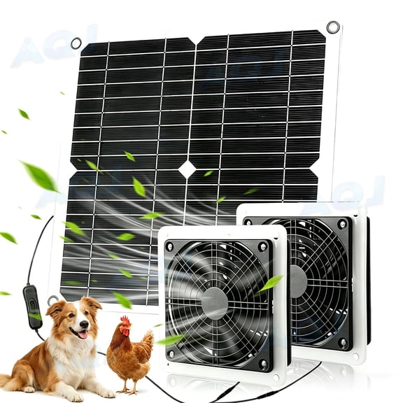 25W Solar Exhaust Fan, Solar Powered Fan for Chicken Coop, For Intake or Exhaust Vent Cooling for Shed & Greenhouse, Dog House Air Circulation Ventilation
