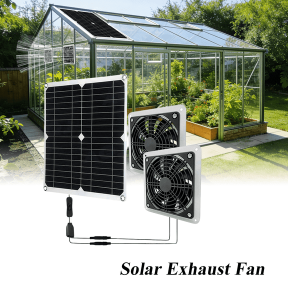 25W Solar Exhaust Fan, Solar Powered Fan for Chicken Coop, For Intake or Exhaust Vent Cooling for Shed & Greenhouse, Dog House Air Circulation Ventilation