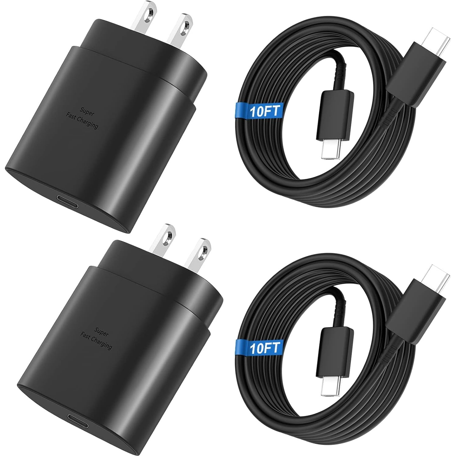 25W Super Fast Wall Charger, 10Ft USB-C Cable Adapter for Samsung Galaxy S25 S24 S23 S21 S20+ Ultra A54 A55 A56 5G (2PACK)
