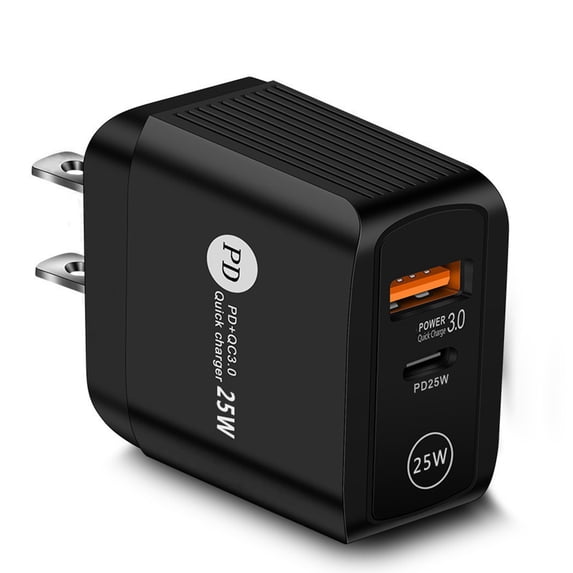25W USB-C PD Fast Wall Charger, Dual Port PD+USB AC Power Adapter Plug Quick Charge 3.0 Wall Charger Block For Samsung Galaxy S21 S20 Ultra 5G Note20 10 9, iPhone 13 12 11 Pro Max XS Max 8 7 6