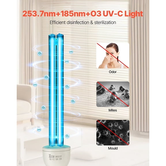 25W UVO UVC Lamp 4-Pack, Ozone UV Light Bulb for Sanitizing Surfaces, Air & Water Treatment