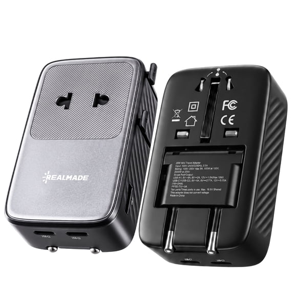 25W Universal Travel Adapter, 4-Port International Power Adapter with USB-C & USB-A, PD Fast Charging, Type A/C/G/I Plugs for 200+ Countries, Compact Travel Charger, Black