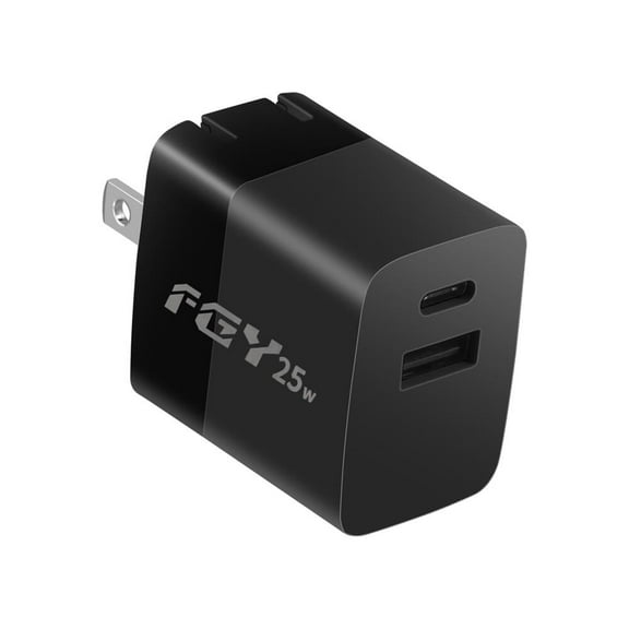 25W Wall Charger Dual Port USB Fast Charger with Foldable Wall Plug PD3.0 Charging Adapter for iPhone, Samsung (Black)
