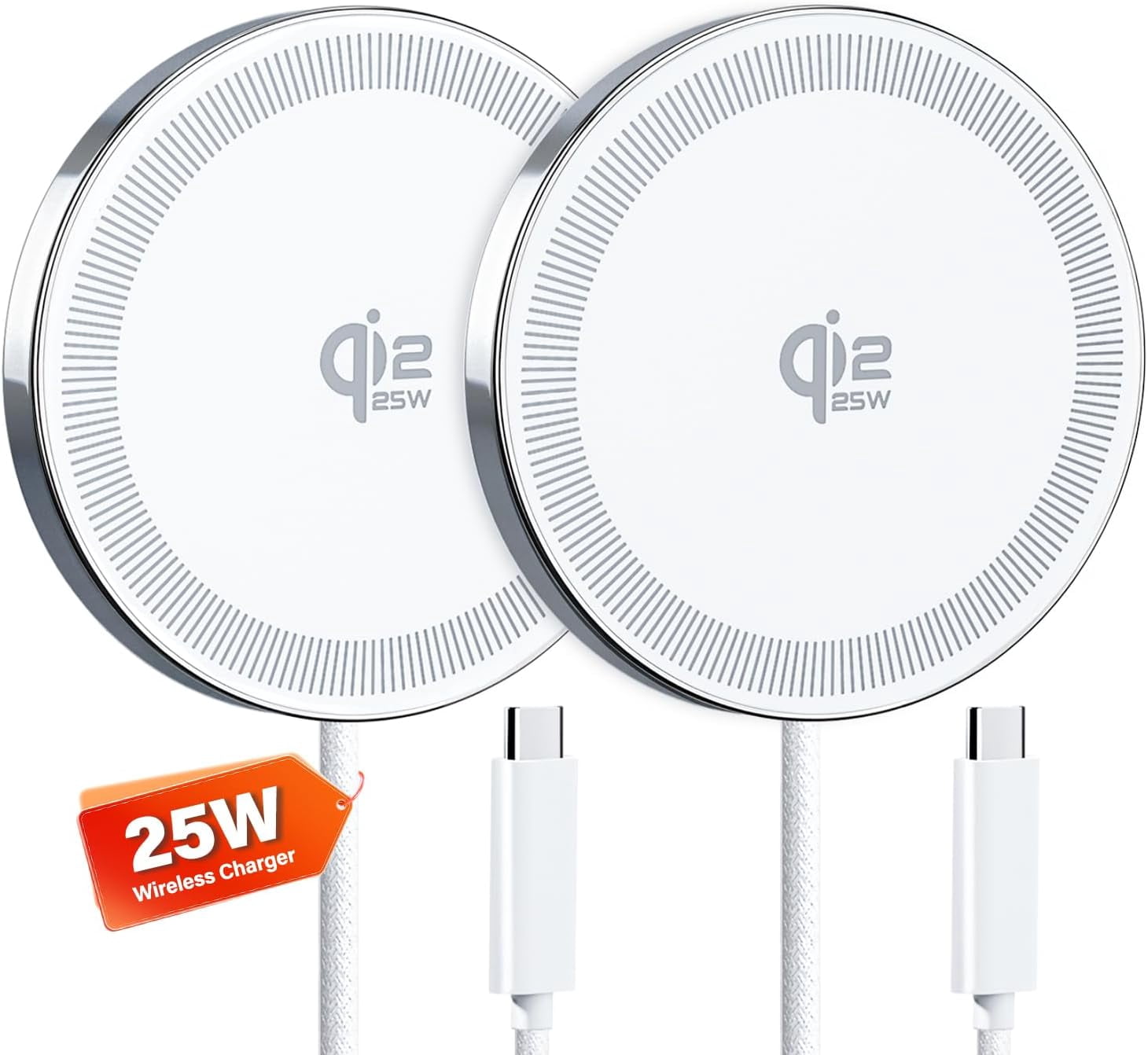 25W Wireless Charger for MagSafe, Qi2.2 Magnetic Fast Charging Pad for iPhone 17/16/15/14/13/12 Series & AirPods, Strong Magnet, Thin & Portable Wireless Charger for Travel Home Office(White, 2Pack)