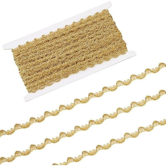 25Yards 0.3inch Polyester Gold Lace Trim Ribbon Wave Pattern Gimp Braid Trim Embellishment for Sewing Curtain Slipcover Bag