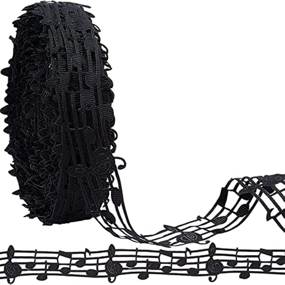 25Yards 30 mm Music Note Ribbon Black Hollow Cut Out Musical Grosgrain Ribbon Clothing Trim Engraved Music Notation Craft Ribbons Accessories