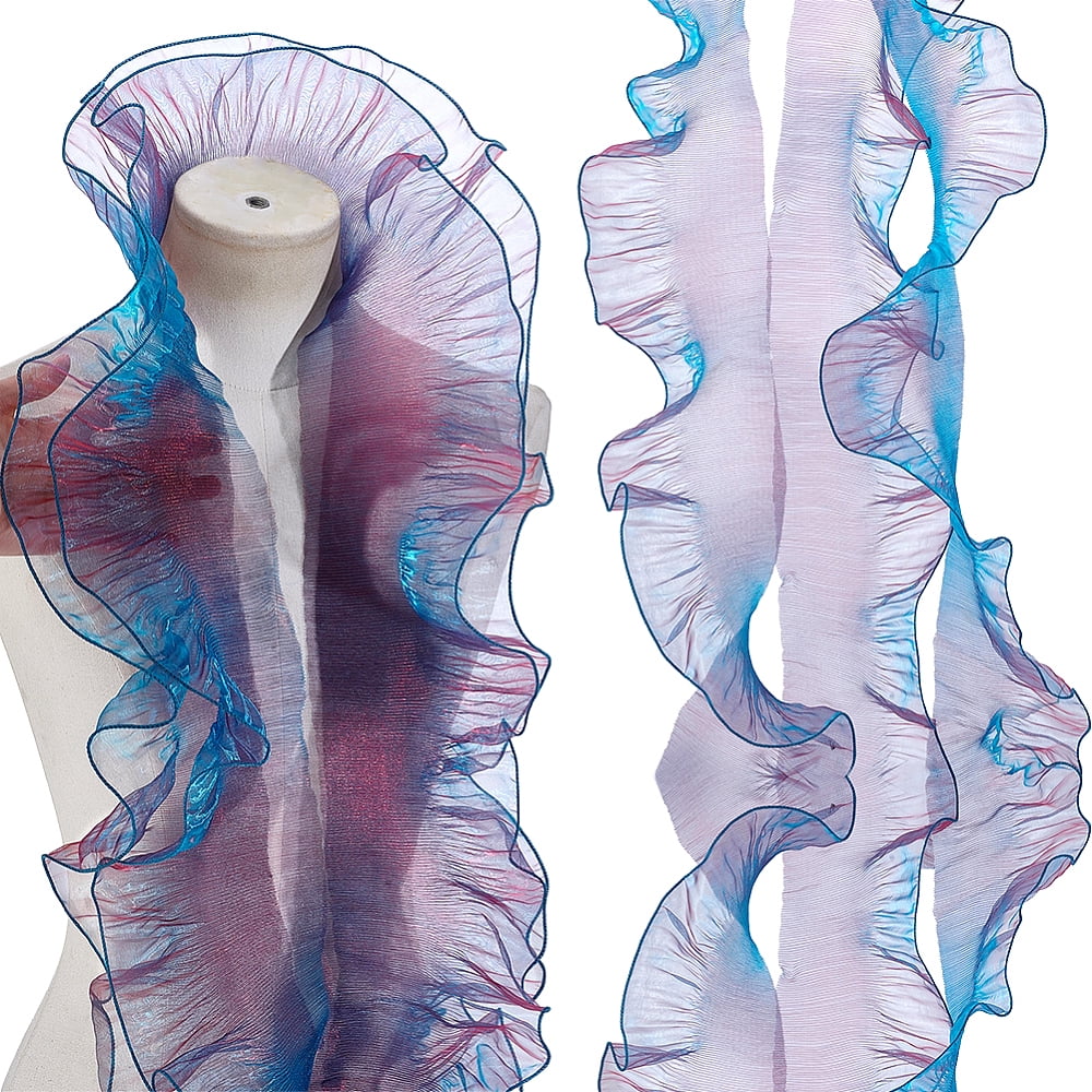 25Yards Polyester Organza Ruffled Pleated Lace Fabric Trim Thistle 4-7/8 inch(125mm)