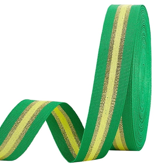 25Yards Sparkle Polyester Glitter Ribbon Stripe Ribbon Clothes Accessories Flat Green 1inch