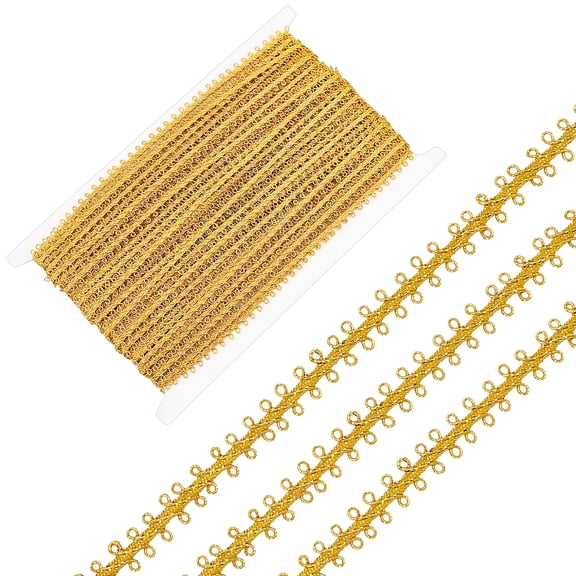25Yds Polyester Woven Gimp Trim 3/8 inch Metallic Gimp Braid Trim Gold Lace Centipede Decorative Ribbon Swirl Curve Woven Fabric