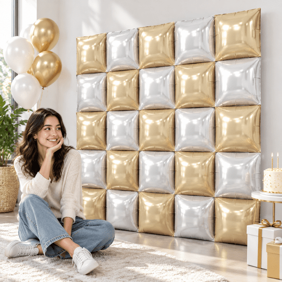 25beige And White Square Foil Balloons Walldrop