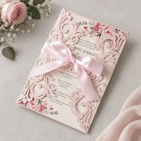 25blush Pink Cut Wedding Invitations Cards With Envelopes Blank Inner ...