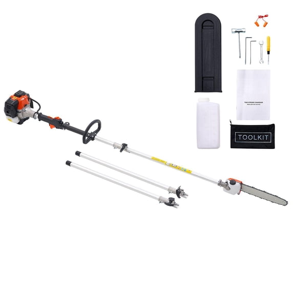 25cc Gasoline High Pole Saw 12 Inch Cutting Guide 23 Fluid Ounce Fuel Tank 7 to 12 Feet Telescopic Cordless Tree Trimming Chainsaw