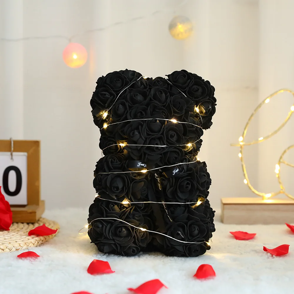 25cm Artificial Teddy Rose Flower Bear with Box Romantic Valentines Day ...
