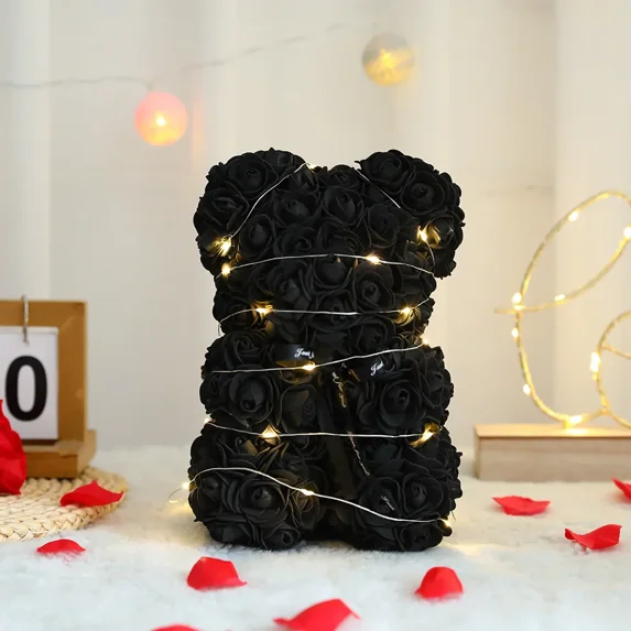 25cm Artificial Teddy Rose Flower Bear with Box Romantic Valentines Day ...