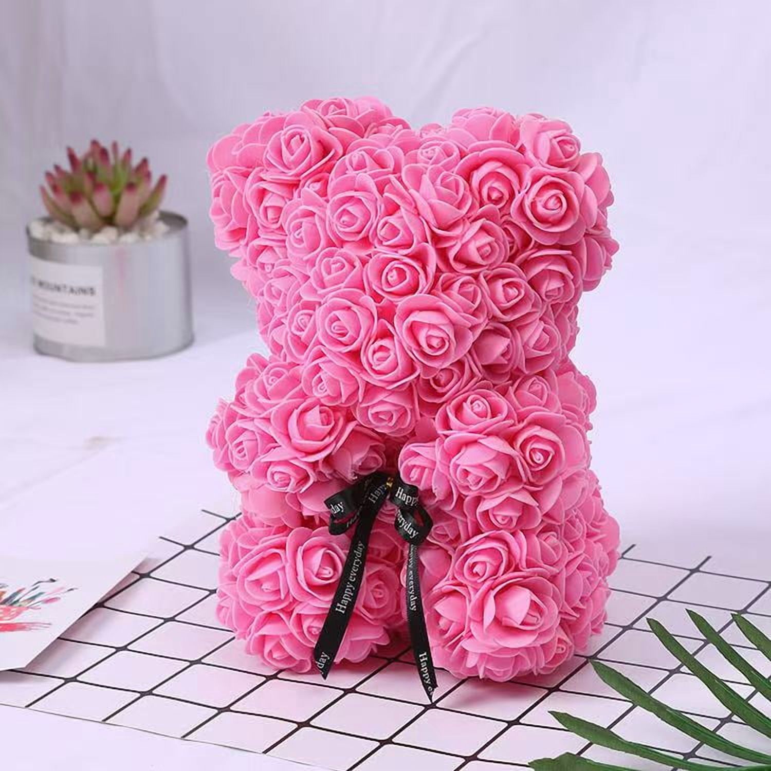 25cm Artificial Teddy Rose Flower Bear with Box Romantic Valentines Day ...
