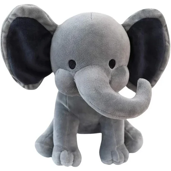 25cm Elephant Plush Toy - 100% Polyester Velour, Embroidered Face, Washable Stuffed Animal for Infants 0+