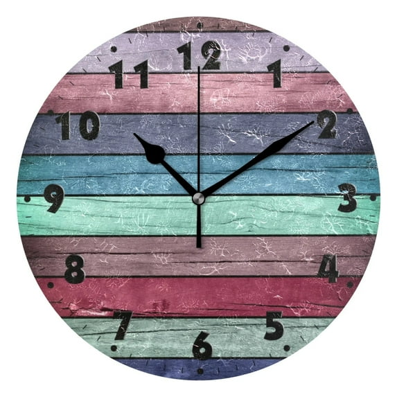 25cm Silent Wall Clock Battery Operated Non Ticking Vintage Wood Print Hanging Wall Watch for Kitchen Home Office Wall Decor（12 Inch）