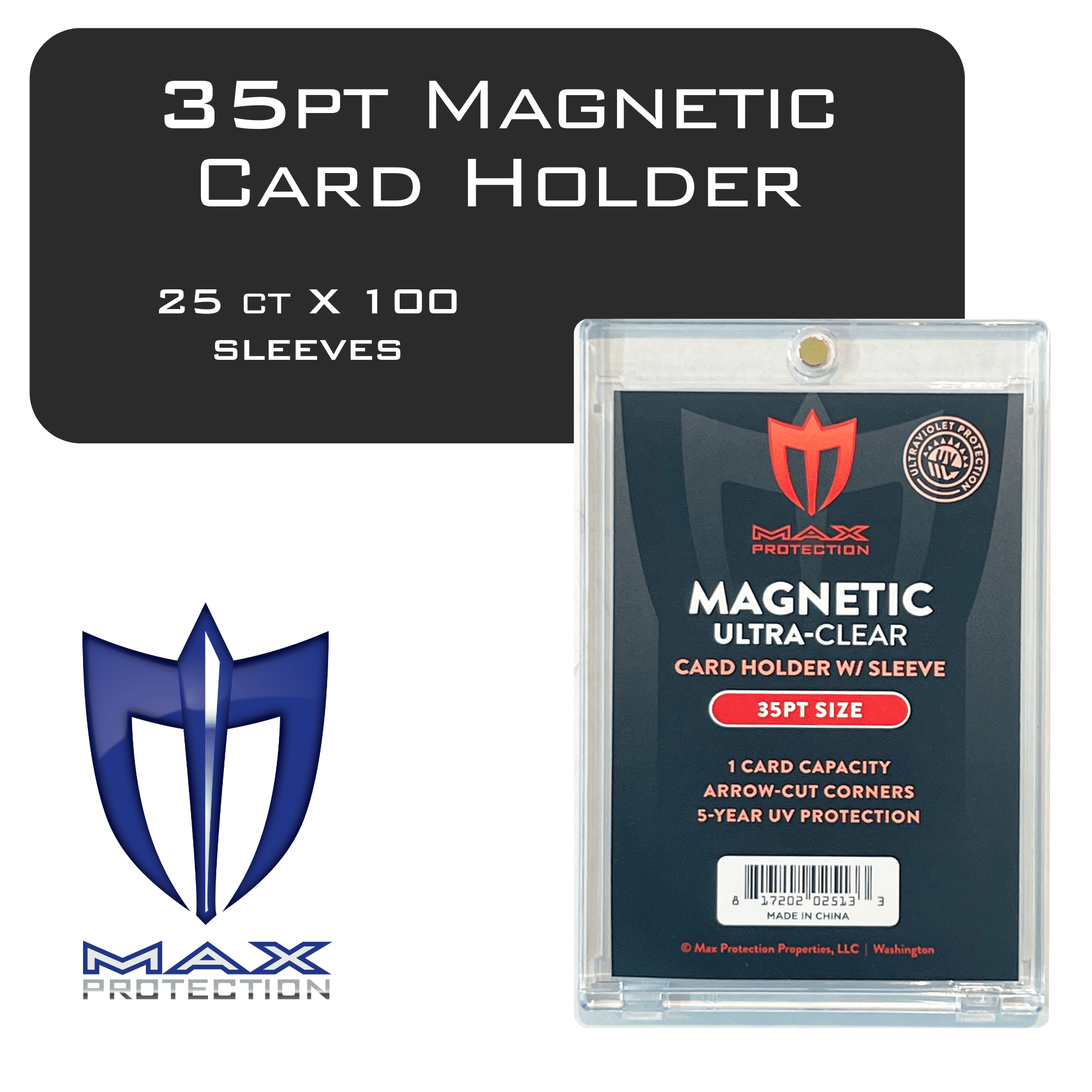 Max Pro UV Ultra Clear Magnetic Card Holder 35pt with Soft Sleeves 25 Count Max Pro UV Ultra Clear Magnetic Card Holder 35pt with Soft Sleeves 25 Count