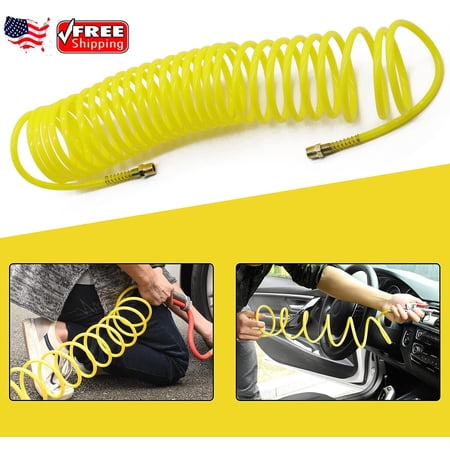 25ft 1/4" Recoil Air Hose Re Coil Spring Ends Pneumatic Compressor Tools 200PSI