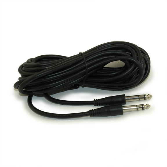 25ft 1/4" Stereo TRS Phono Cable, Male to Male, 28AWG, Nickel Plated
