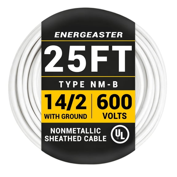25ft 14/2 Indoor Electrical Wire,14 Gauge 2 Conductors Grounded Cable, 600V UL Listed Residential Building Wire, White