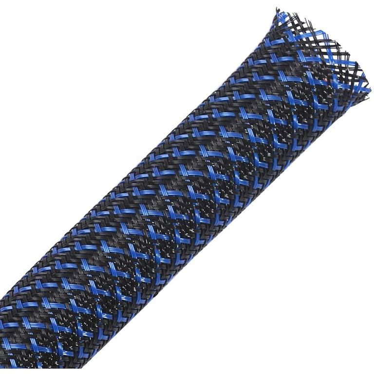 25ft - 3/4 inch PET Expandable Braided Sleeving - BlackBlue - Alex Tech Braided  Cable Sleeve 