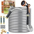 thumbnail image 1 of 25ft 304 Stainless Steel Garden Hose Metal, Heavy Duty Water Hoses with Splitter & 6 Extra Rubber Washers for Lawn Watering, Outdoor - Flexible, Never Kink & Tangle, Puncture Resistant, 1 of 6