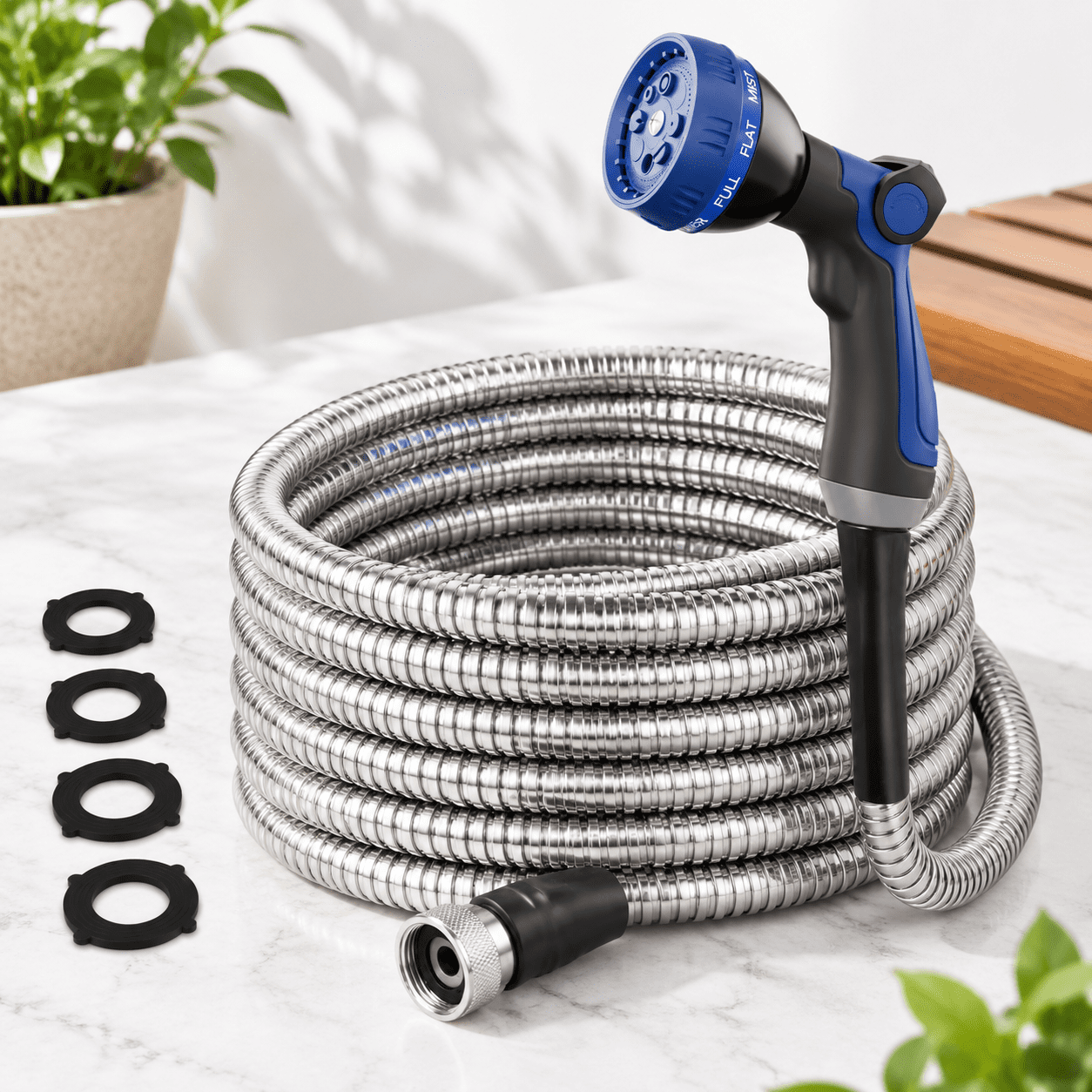 Metal Shell For Hose 25ft 304 Stainless Steel Metal Garden Hose With Blue Nozzle - Walmart.com
