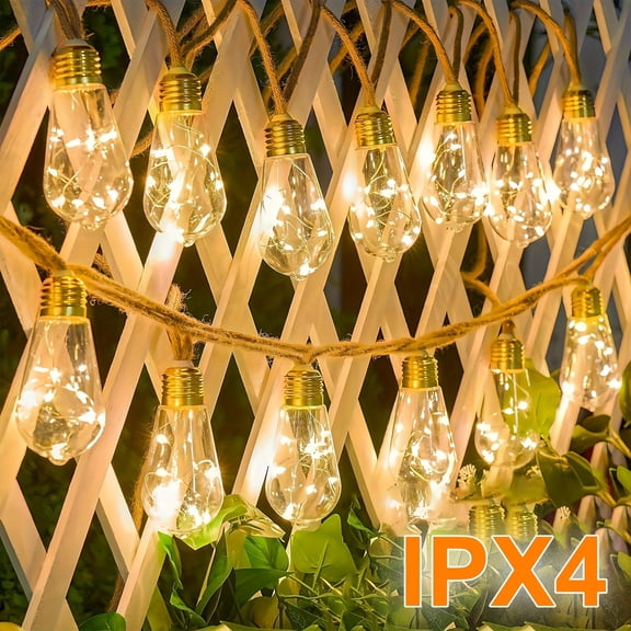 25ft Battery Operated String Lights with 15 Hanging Bulbs (100 LED), Waterproof Vintage Outdoor String Lights Battery Powered with Remote, 8 Modes Dimmable Balcony Lights for Patio, Bedroom, Party