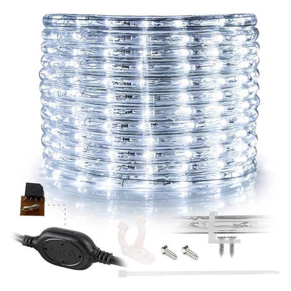 25ft Cool White LED Rope Light, 288 LEDs, Outdoor Waterproof Connectable Lighting - Patio, Garden, Holiday Decor