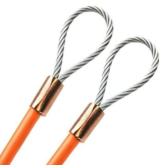 25ft Cut To Size 3/16 Galvanized Steel Cable ORANGE Vinyl Coated To 1/4 With Copper Sleeves MADE IN USA