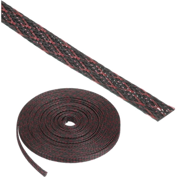 25ft PET Expandable Wire Loom 1/4 Inch, Braided Sleeving Cable Management Sleeve Tubing [for Audio Video Home Office Cord Protector]-Black Red