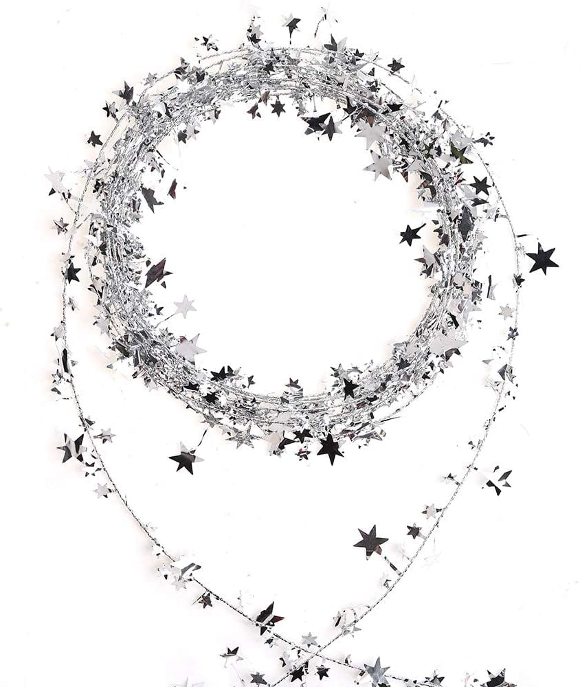 25ft Star Shaped Tinsel Wire Garland for Christmas Trees Decoration