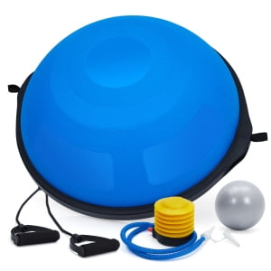 25in Balance Ball, 1600 lbs Half Exercise Ball with Nonslip Base, Inflatable Half Ball Balance Trainer, Stability Half Yoga Ball Strength Training Equipment with 2 Bands, Pump, Extra Ball Included