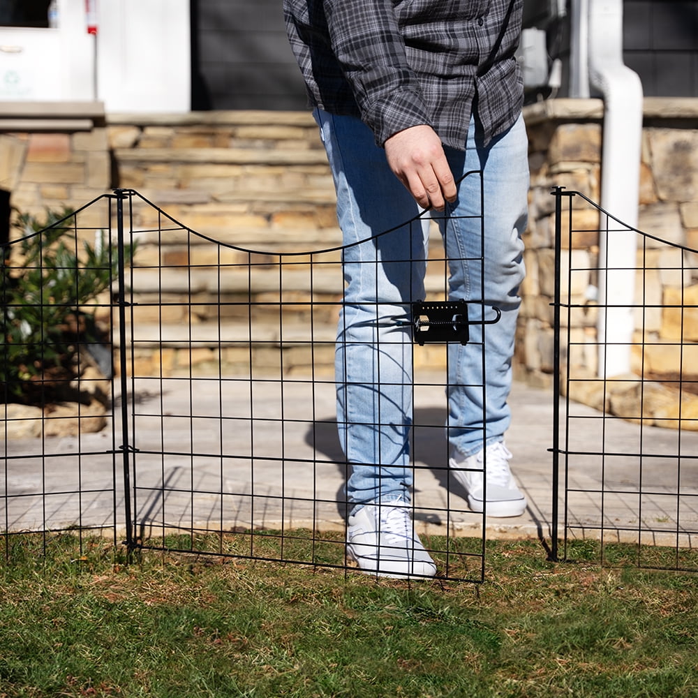 25in H Black Metal No Dig Garden Fence Panels with Gate