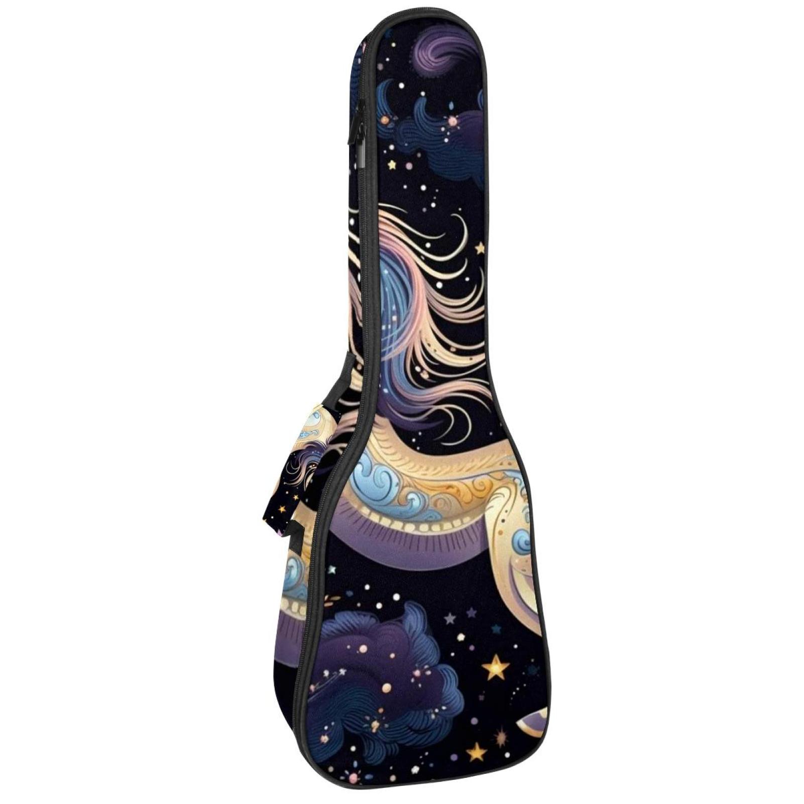 25in Starry Unicorn Soprano Concert Ukulele Hard Case Padded Protective Carrying Case with Soft