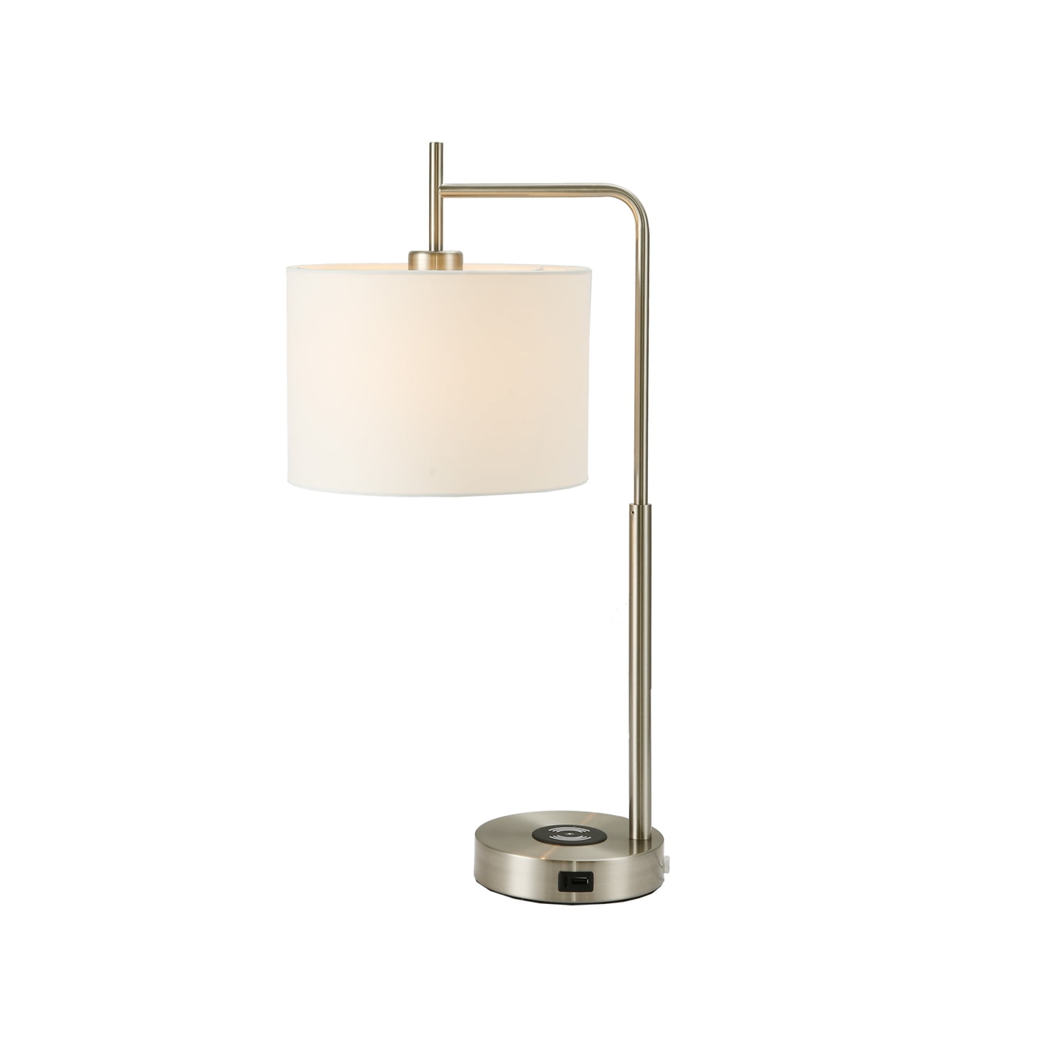 25-Inch White and Silver Touch Table Lamp with Wireless Charger