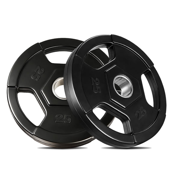 25lb Rubber Coated Weight Plates Set for Barbell – 2-Inch Tri-Grip, Cast Iron Core, Floor Protection, Home Gym Strength Training & Muscle Building – Two-Pack (25lb x 2)