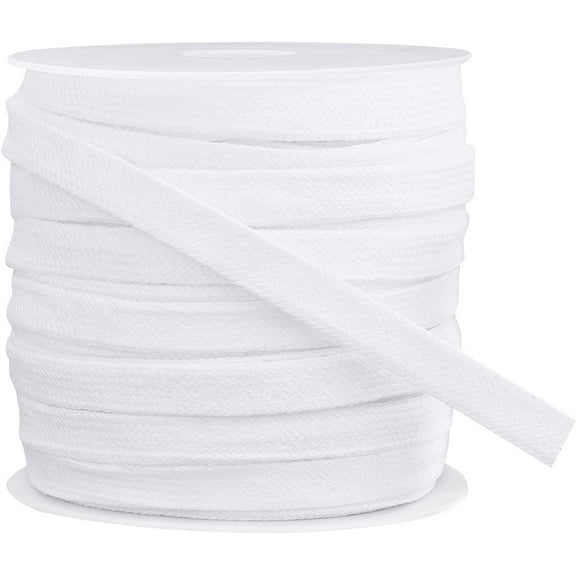 25m White Flat Drawstring Cord Double Layer Soft Hollow Cotton Rope for Garment Accessories (11mm)