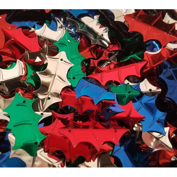 25mm 1-Inch Holly Leaf Sequins for Christmas Crafts (Pack of 100) (Assorted Metallic)