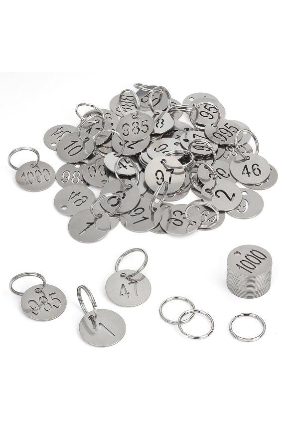 25mm 304 Stainless Steel Number Tags with Rings, Metal Key ID Labels for Organization, Numbers 1 to 50