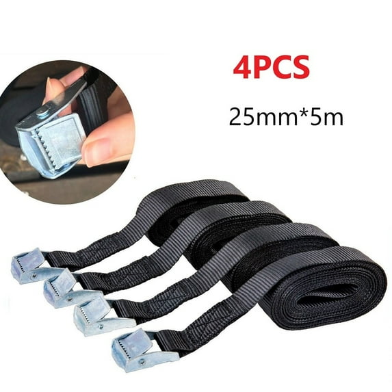 25mm*5M Car Tension Rope Tie Bike Down Strap Luggage Bag Cargo Lashing Belt Metal Buckle Lugga Roof Rack Lashing Rope 4pcs