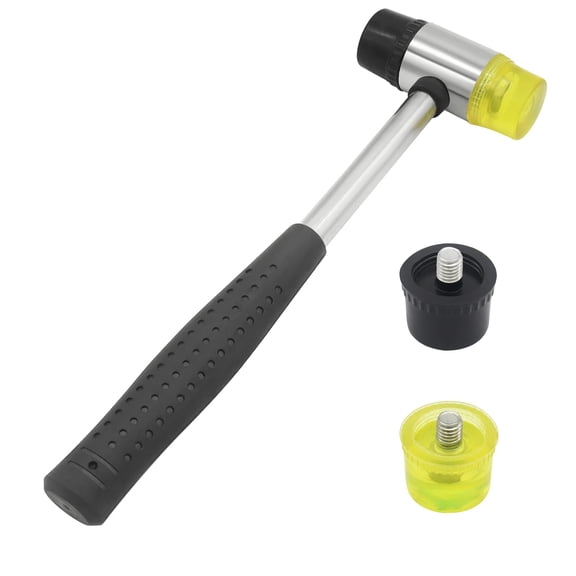 25mm 6oz Double-Faced Rubber Hammer with 4 Soft/Hard Tips Mallet Non-Slip Grip for Leather Crafts, Woodworking and Flooring Installation(Black and Yellow)