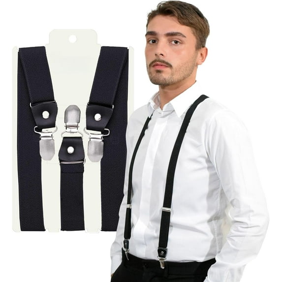 25mm Braces For Trousers Y-Shape Suspenders with Leather Trim Heavy Duty Metal Strong Clips One Size