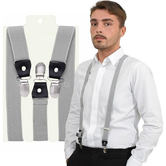 25mm Braces For Trousers Y-Shape Suspenders with Leather Trim Heavy Duty Metal Strong Clips One Size