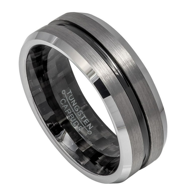 25mm Brushed Black Ion Tungsten Wedding Band Ring, Size Jewelry
