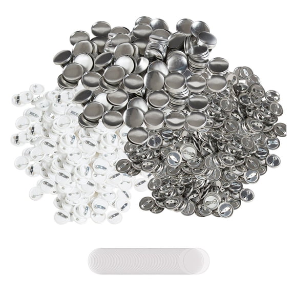 25mm Button Badge Parts 500 Sets - 1 Inch Pin Back Button Making Supplies Kit, Metal & Plastic Bottoms, Clear Film, Paper for DIY Crafts, Gifts (Machine Not Included)